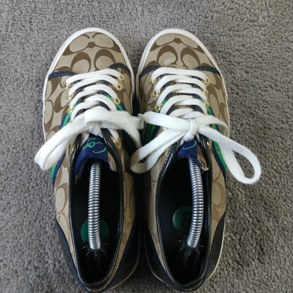 Coach Signature Logo Sneakers Womens Size 8 Shoes Brown Beige Low Top - Picture 8 of 10